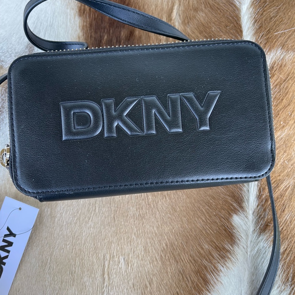 DKNY Black Crossbody Bag with Embossed Logo